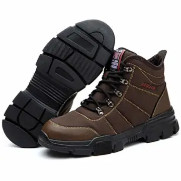 CHNHIRA Damen Herren Sportlich Leicht Stiefel Arbeitsschuhe Leder Stahlkappe Sicherheitsschuhe (EU 37 E Braun) - 5