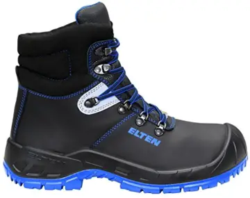 ELTEN ALESSIO blue Mid ESD S3 767541 Unisex-Erwachsene Sicherheitsstiefel, Sicherheitsschnürstiefel, Sicherheitsboots, Sicherheitsschuhe EN ISO 20345 S3 SRC, Form A Schwarz (Black/Blue), EU 42 - 