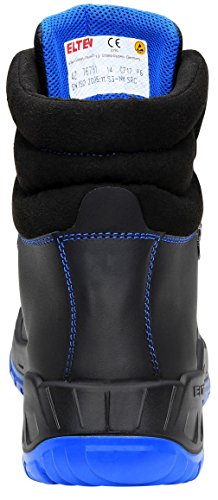 ELTEN ALESSIO blue Mid ESD S3 767541 Unisex-Erwachsene Sicherheitsstiefel, Sicherheitsschnürstiefel, Sicherheitsboots, Sicherheitsschuhe EN ISO 20345 S3 SRC, Form A Schwarz (Black/Blue), EU 42 - 