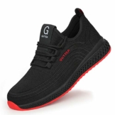 JIANYE Arbeitsschuhe S3 Herren Damen Sicherheitsschuhe mit Stahlkappe Schutzschuhe Unisex Atmungsaktiv Leicht Sneakers Schwarz-Rote 41 - 1