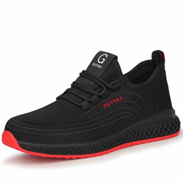 JIANYE Arbeitsschuhe S3 Herren Damen Sicherheitsschuhe mit Stahlkappe Schutzschuhe Unisex Atmungsaktiv Leicht Sneakers Schwarz-Rote 41 - 4