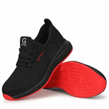 JIANYE Arbeitsschuhe S3 Herren Damen Sicherheitsschuhe mit Stahlkappe Schutzschuhe Unisex Atmungsaktiv Leicht Sneakers Schwarz-Rote 41 - 5