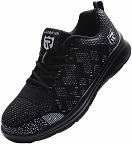 LARNMERN Sicherheitsschuhe, Arbeitsschuhe Herren und Damen S1 leichte Schutzschuhe Stahlkappe Sportschuhe atmungsaktiv, Schwarz - Black Cc - Größe: 6.5 UK -