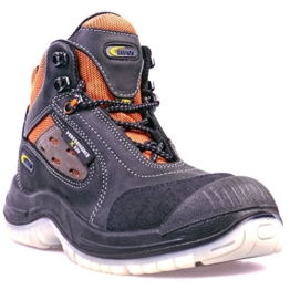 Lupos® Sicherheitsstiefel S1P ESD LOG303 Schwarz/Orange Herren - Atmungsaktiv, Alu-Cap, Durchtrittsicher, Rutschhemmend (SRC), Antistatisch (ESD), Nubukleder, Zehenschutz, Anti-Shock-Fußbett (43) -