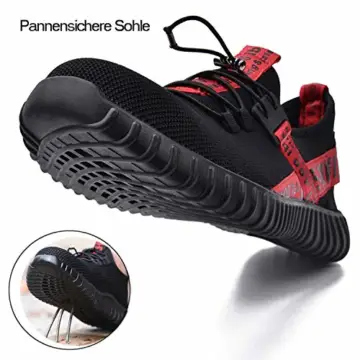 Nasonberg Sicherheitsschuhe Herren Damen Arbeitsschuhe mit Stahlkappe Leicht Arbeitsschutzschuhe Atmungsaktiv Schutzschuhe Sportlich Stahlkappenschuhe Unisex Schwarz rot 41EU - 3