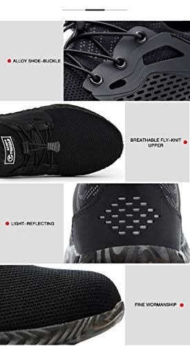 tqgold Herren Damen S3 Sicherheitsschuhe Leicht Sportlich Arbeitsschuhe Schutzschuhe mit Stahlkappe Breathable Comfortable rutschfeste Schuhe(Schwarz,Größe 48) - 4