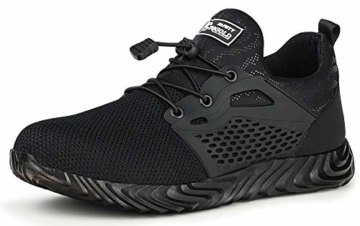 tqgold Herren Damen S3 Sicherheitsschuhe Leicht Sportlich Arbeitsschuhe Schutzschuhe mit Stahlkappe Breathable Comfortable rutschfeste Schuhe(Schwarz,Größe 48) - 1