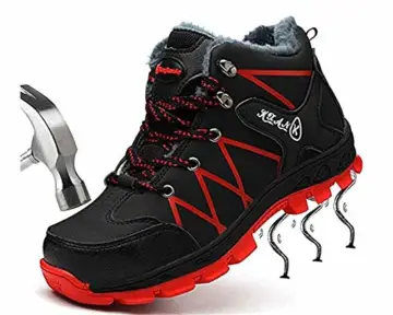 tqgold Sicherheitsschuhe S3 Herren Damen Arbeitsschuhe Schutzschuhe mit Stahlkappe Wärme Gefüttert Sportlich Leicht Schutzschuhe Winterstiefel Unisex(Rot,Groß 39) - 2